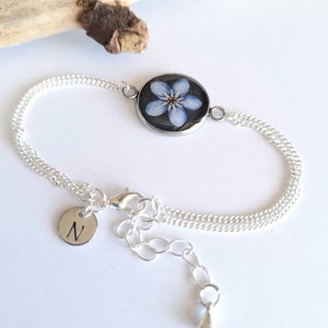 Hand Painted Forget Me Not Bracelet: Personalized Initial Jewelry