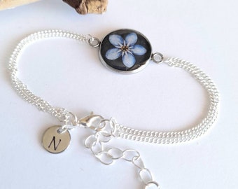 Personalised Hand Painted Forget Me Not Bracelet, Forget Me Not Jewellery, Flower Gift,  Gift for mum, Birthday Gift for Her, Initial Gift