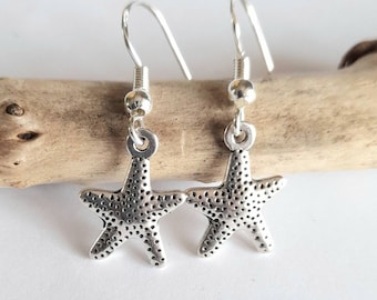 Cute Silver Starfish Drop Earrings, Starfish Jewellery, Starfish Gift,  Dainty Dangle Earrings, Gifts for Her, Gift for mum, Birthday Gift