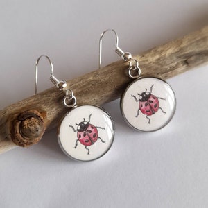 Hand-Painted Ladybug Earrings: Silver, Resin Insect Jewellery