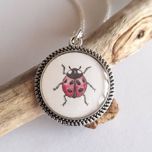 Hand Painted Ladybird Resin Pendant on Silver Chain, Tibetan Style Silver Jewellery, Ladybug Jewellery, Insect Jewellery,  Bug Gift for Her