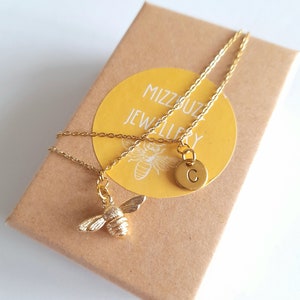 Personalized Bee Charm Bracelet: Initial Disc, Honey Bee Jewelry