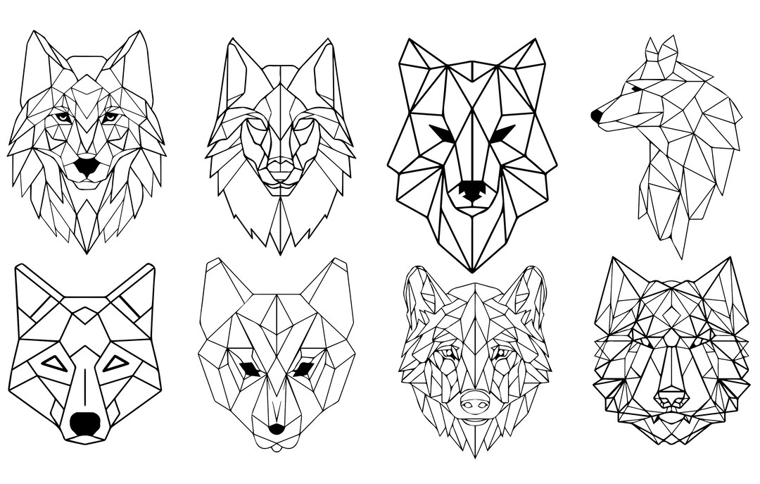 Wolf Clipart, Wolf SVG Designs, 8 Wolf Bundle, Polygonal Wolf