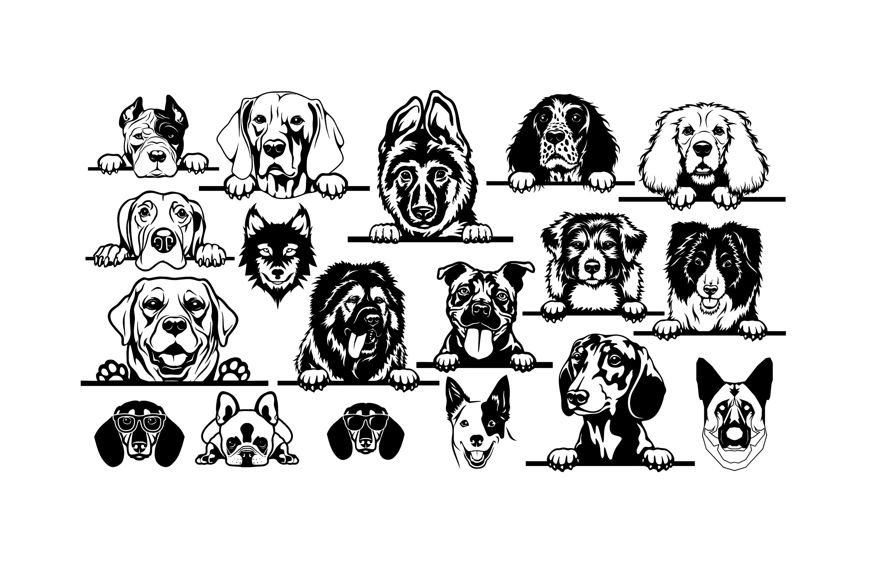 18 Dogs SVG EPS Vector Files Dogs Heads Outline Dog Etsy