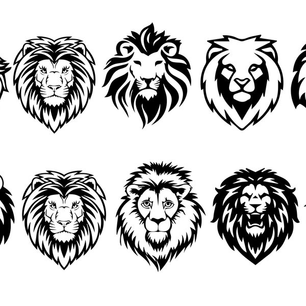 lions clipart, lion portrait, lions SVG bundle, lion illustration, lions heads, lions heads designs, lion vectors, roaring lions, lion faces