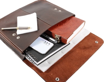 Personalized vintage leather document holder case folder, A4 letter size leather paper file case organizer portfolio, MacBook case sleeve
