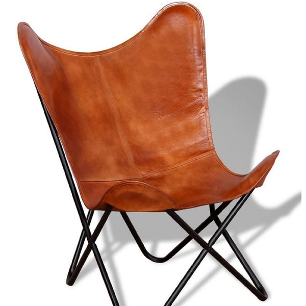Lederen woonkamer stoel cover butterfly stoel vervanging bruine cover handgemaakte lederen cover vouwen stand arm stoel buitenstoel