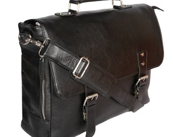 Black leather messenger bag