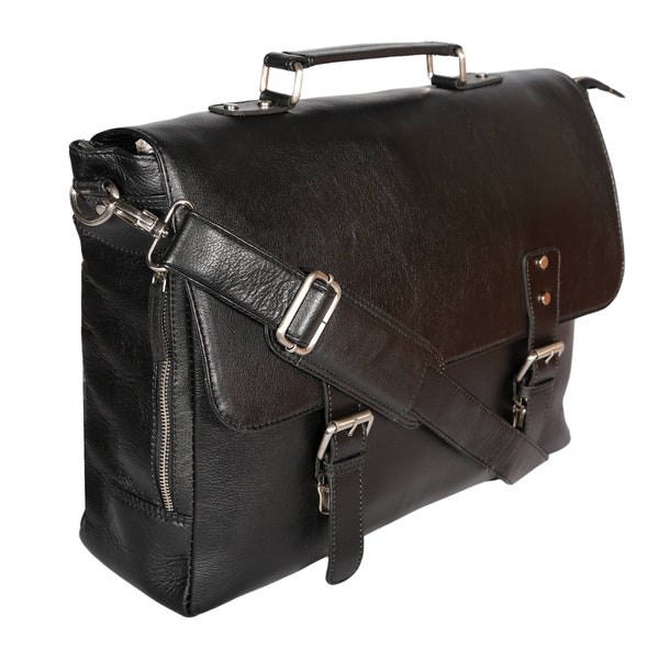 Black leather messenger bag