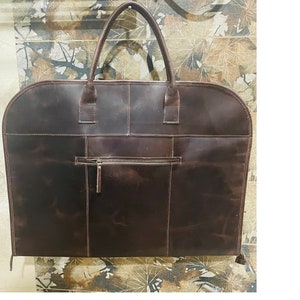 Handcrafted Full Grain Leather Travel Suit Bag  Interior Pocket  Garment Bag Travel Suit Cover Dress or Garment Carrier Personalized Gifts