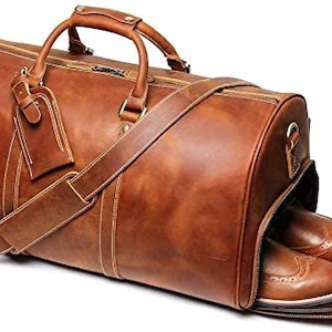 Handmade Leather Duffle Bag with Shoe Compartment Personalized Large Weekend Bag Vacation Holidays Travel Bag Best Men Gift Groomsmen Gift