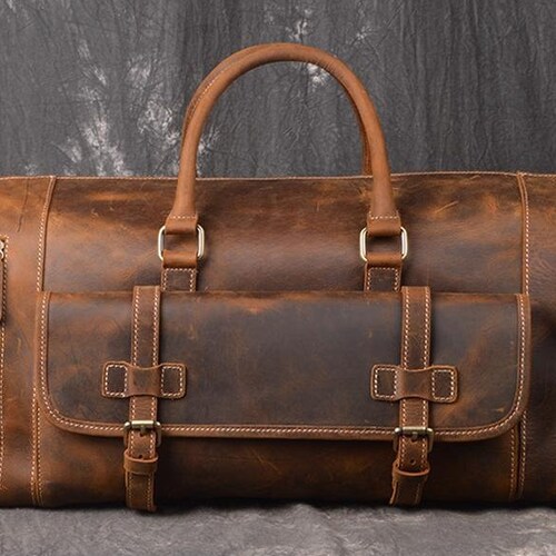 Handmade Leather Duffle Bag With Shoe Compartment Personalized Etsy