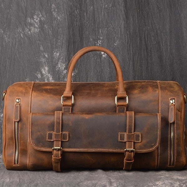 Handmade Full Grain Leather Duffle Bag with shoe Compartment Personalized Large Weekend Bag Vacation Holidays Travel Bag Best Men Gift