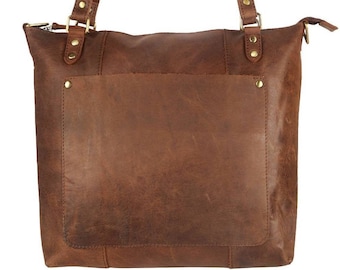 Leather tote bag for women with zipper
