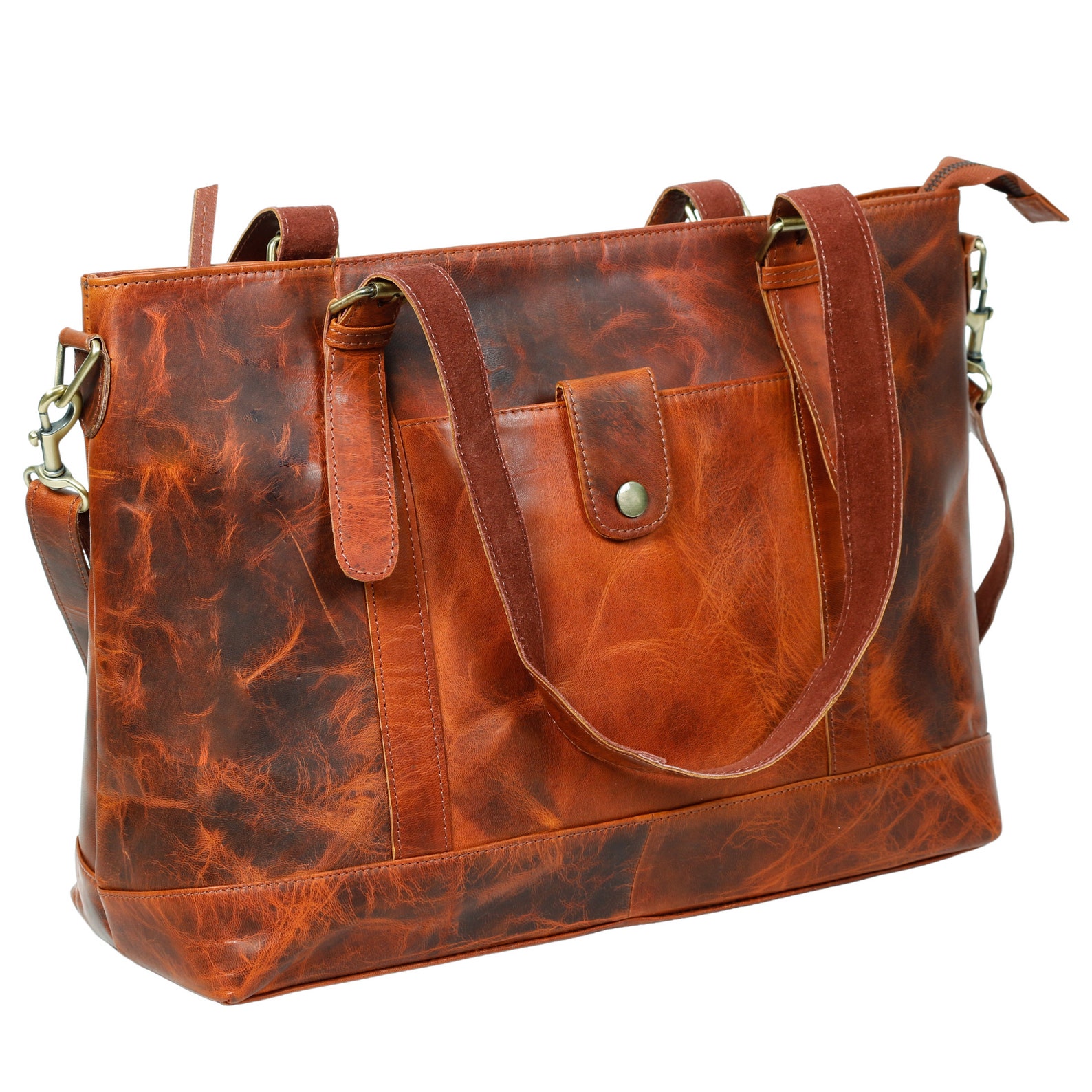 Leather Tote Bag Leather Tote With Zipper Leather Tote Bags Etsy