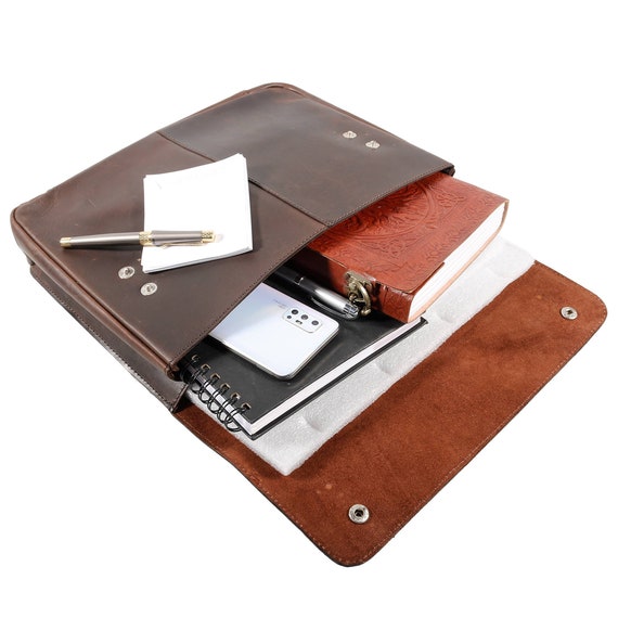 Cartella portadocumenti in pelle vintage personalizzata, portafoglio  organizer di custodie per documenti in pelle formato lettera A4, custodia  per MacBook -  Italia