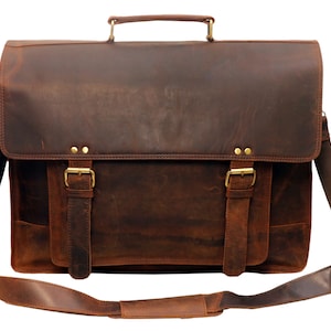 Everyday Leather messenger bag Office Briefcase Crossbody Men Leather Satchel Bag Travel Bag image 6
