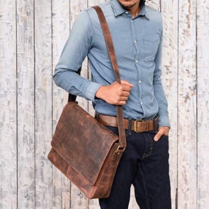 Classic Leather messenger bag Satchel Crossbody Leather Bag Shoulder Satchel for Office Travel Everyday Commuting Laptop MacBook School Use image 3