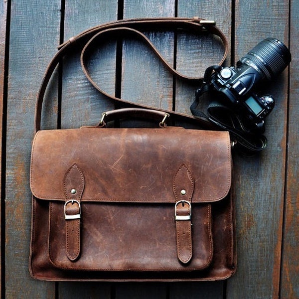 Borsa fotografica DSLR personalizzata in pelle gratuita Camera Satchel Bag Vintage Shoulder Bag Nikon Canon Sony Removable Padding Leather Messenger Bag