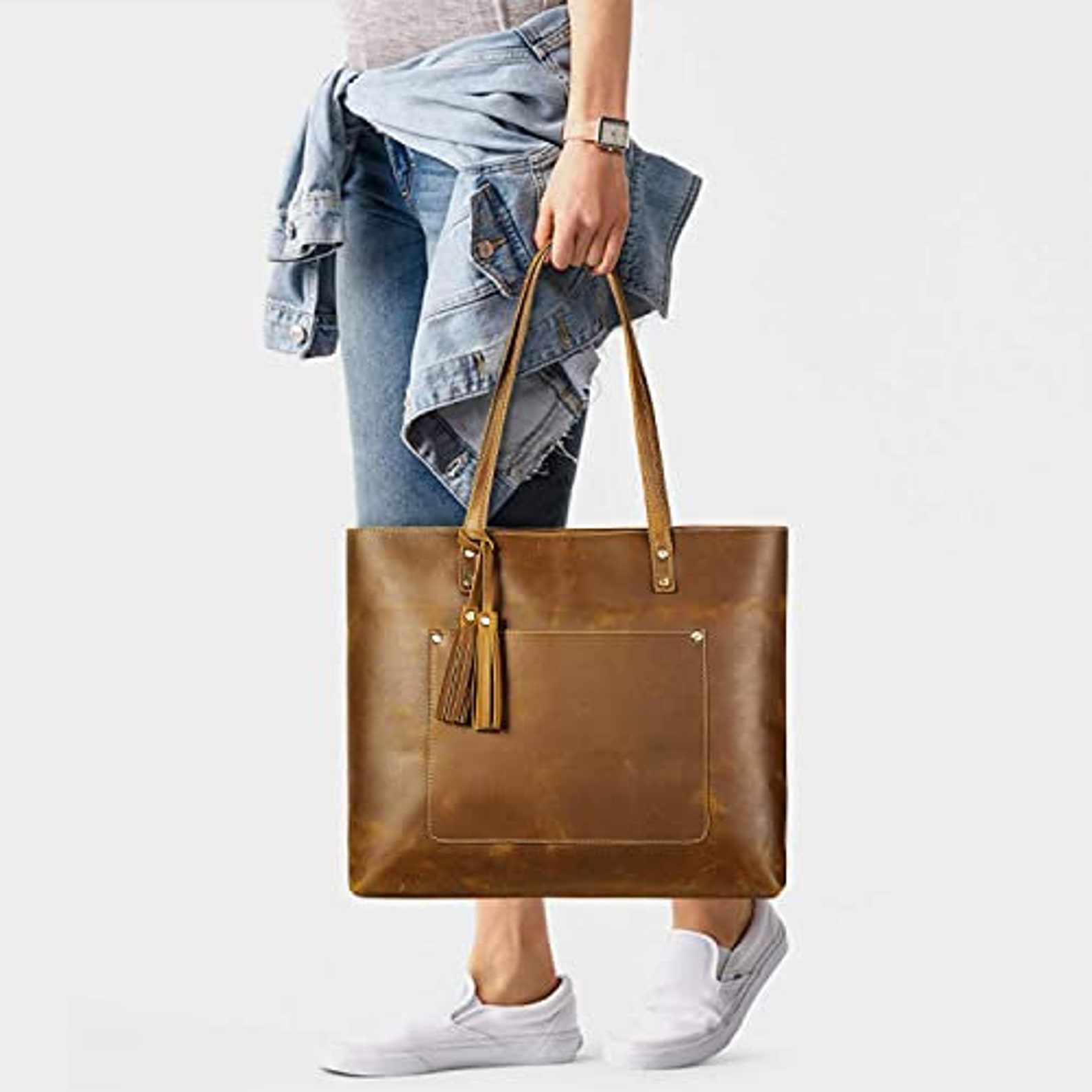 Leather Tote Bag Leather Tote With Zipper Leather Tote Bags Etsy UK