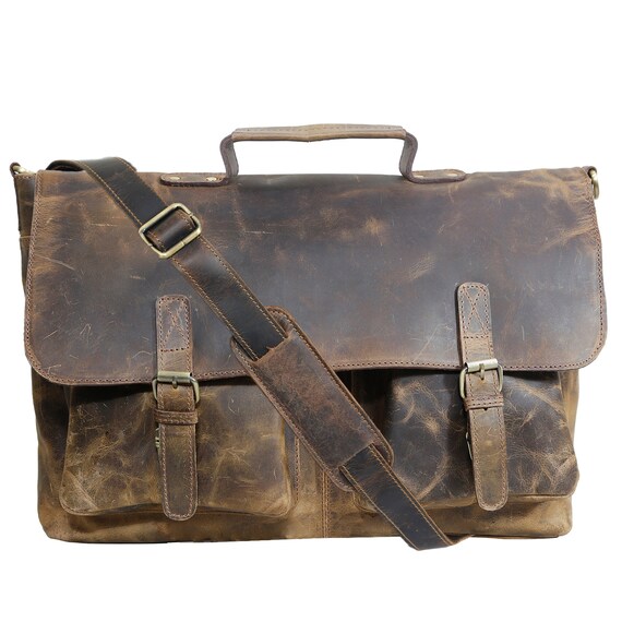 Black leather messenger bag Etsy