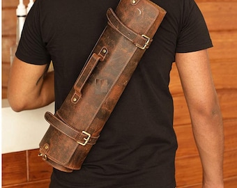 Leather Knife Roll Chefs Roll For chef's Leather Knife bag Knife Storage Tool Rool Knife Bag - Free Personalization and LifeTime Warranty