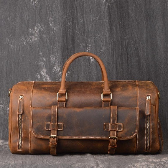 Personalized Full Grain Leather Travel Bag with shoe Pouch Weekend