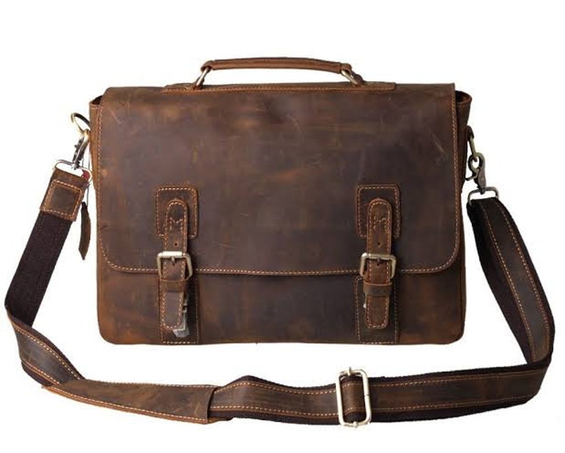 Everyday Leather messenger bag Office Briefcase Crossbody Men Leather Satchel Bag Travel Bag image 2