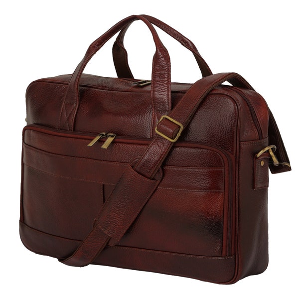 Personalized Top Grain Leather Travel 16” Laptop Bag - Briefcase Satchel Portfolio Notebook Tablet Messenger Bag for Men & Women