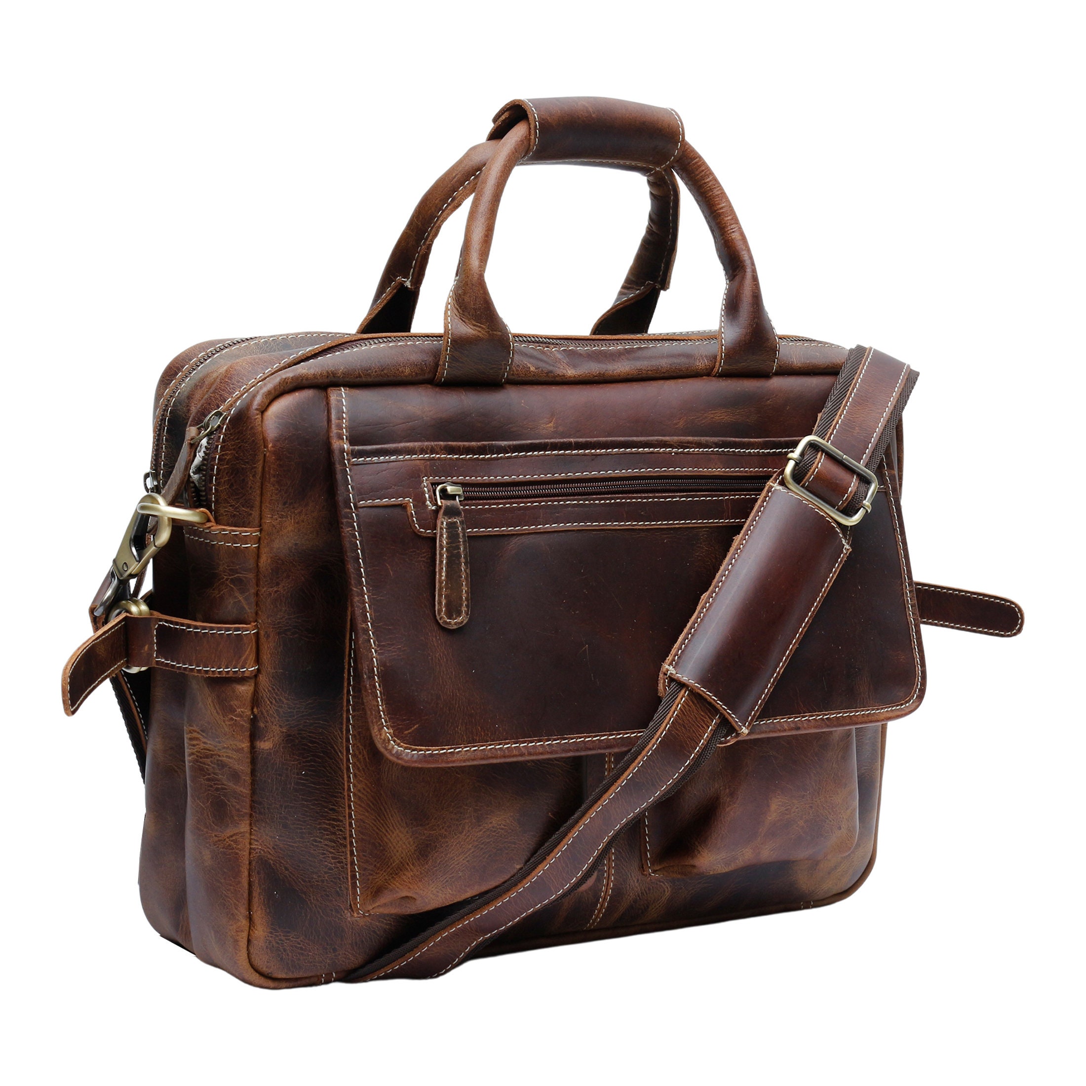 Personalized real Leather mens briefcase laptop bag messenger Etsy