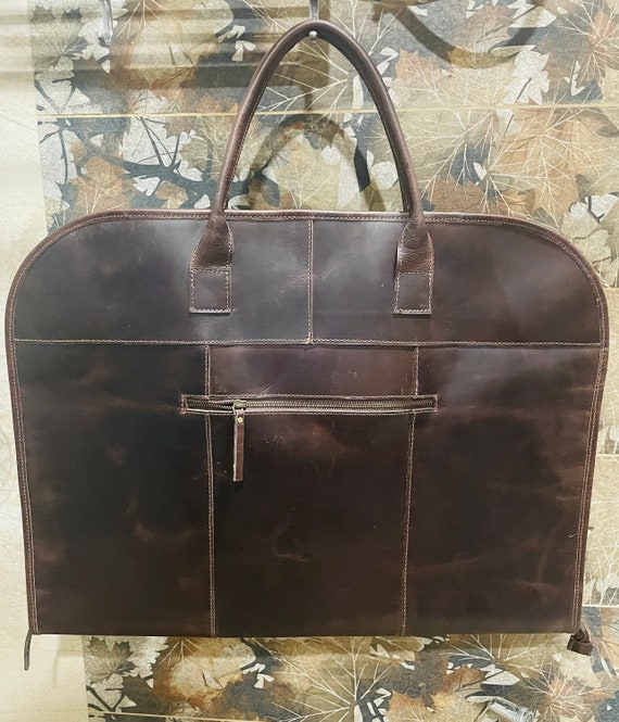 Buy Handcrafted Full Grain Leather Travel Suit Bag Interior Pocket