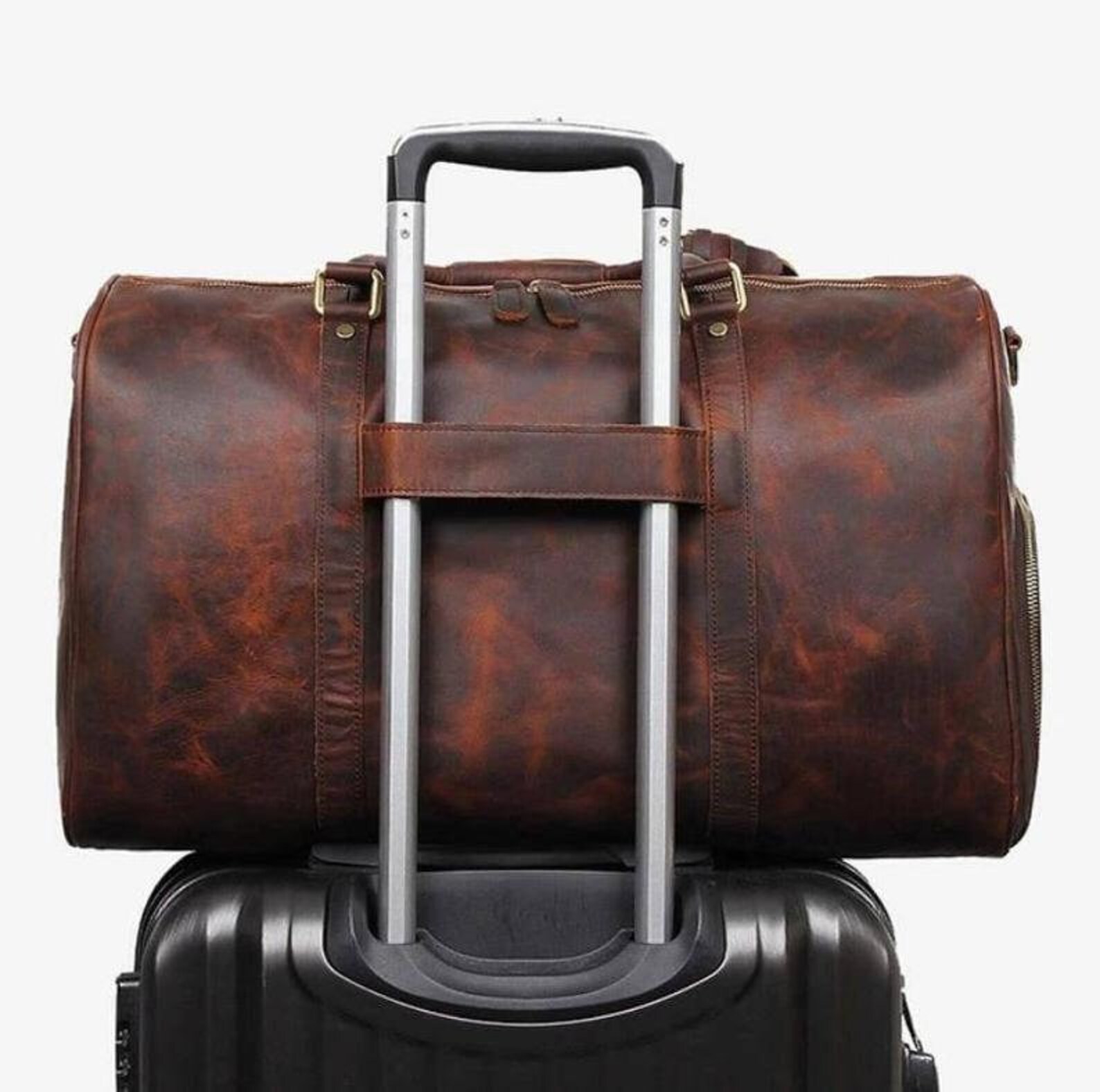 Handmade Leather Duffle Bag With Shoe Compartment Personalized Etsy