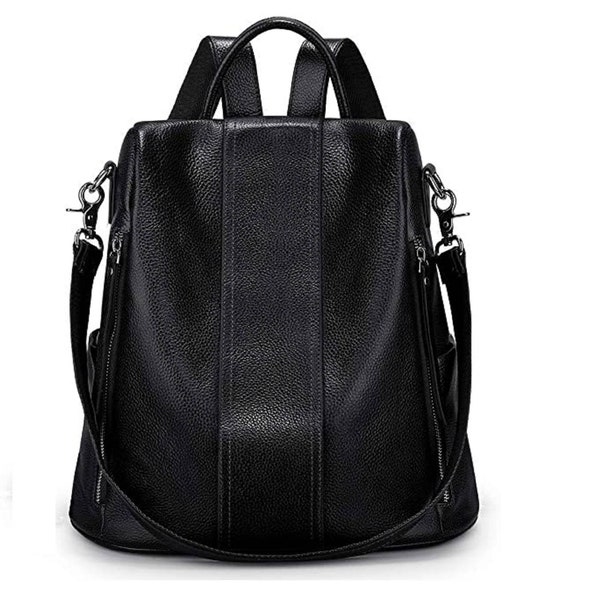 Stylish Black leather backpack for women, Women soft leather backpack Anti theft rucksack ladies convertible Shoulder bag Hobo bag Medium