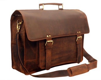 Bolso mensajero de cuero rústico Laptop MacBook Office Maletín Crossbody Hombres Cuero Satchel Bolsa de viaje