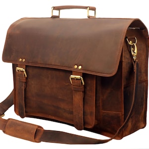 Everyday Leather messenger bag Office Briefcase Crossbody Men Leather Satchel Bag Travel Bag image 9