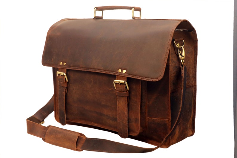 Everyday Leather messenger bag Office Briefcase Crossbody Men Leather Satchel Bag Travel Bag image 9