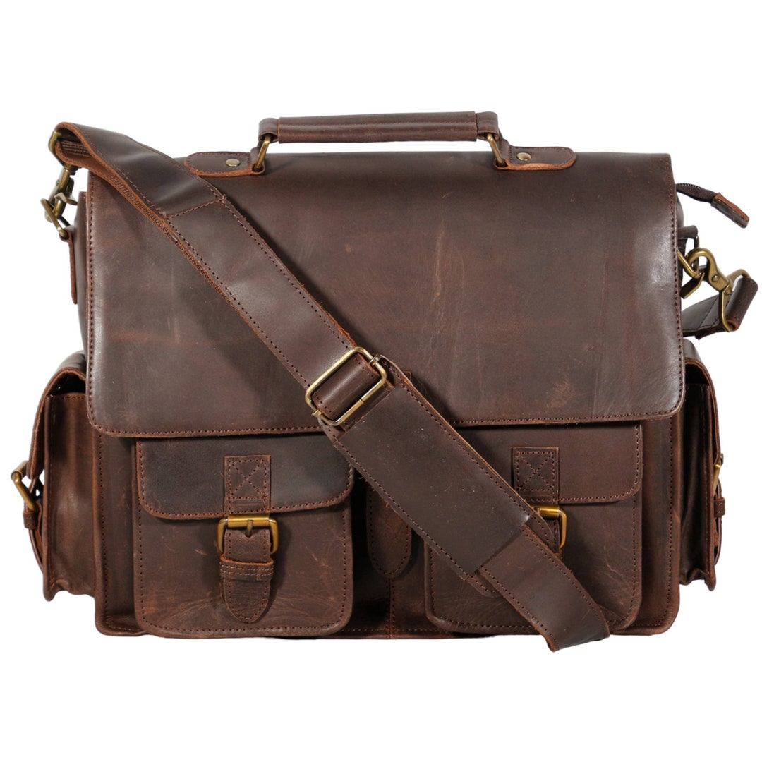 Vintage Leather Messenger Bag Leather Laptop Bag Men Briefcase Satchel ...