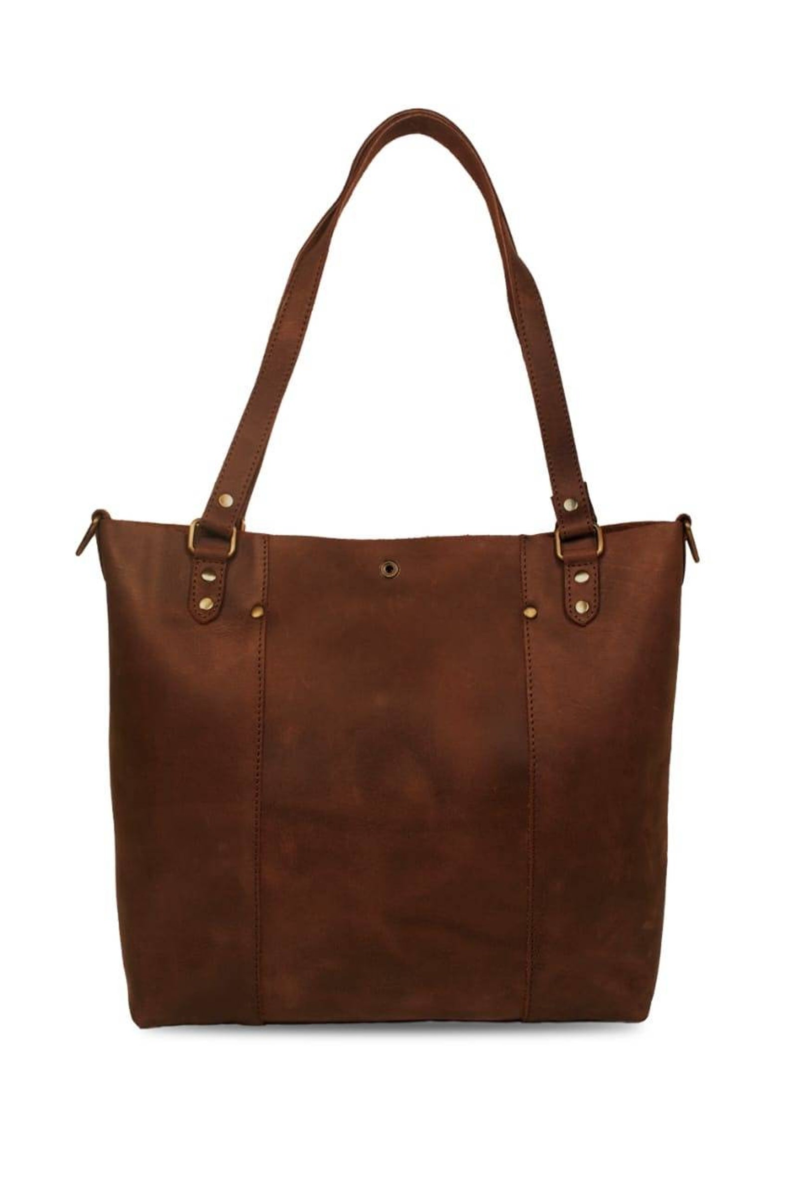 Brown Full Grain Leather Tote Etsy