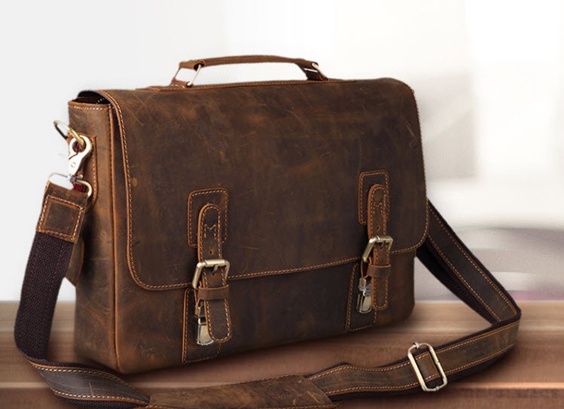 Everyday Leather messenger bag Office Briefcase Crossbody Men Leather Satchel Bag Travel Bag image 1