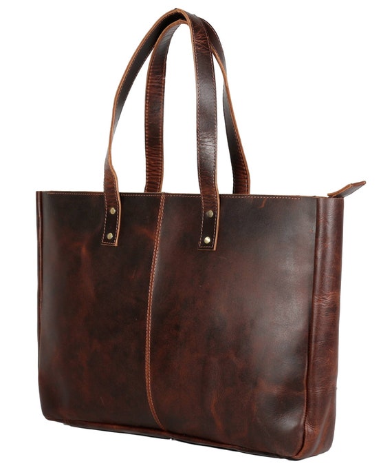 Mens leather tote clearance bag with zipper