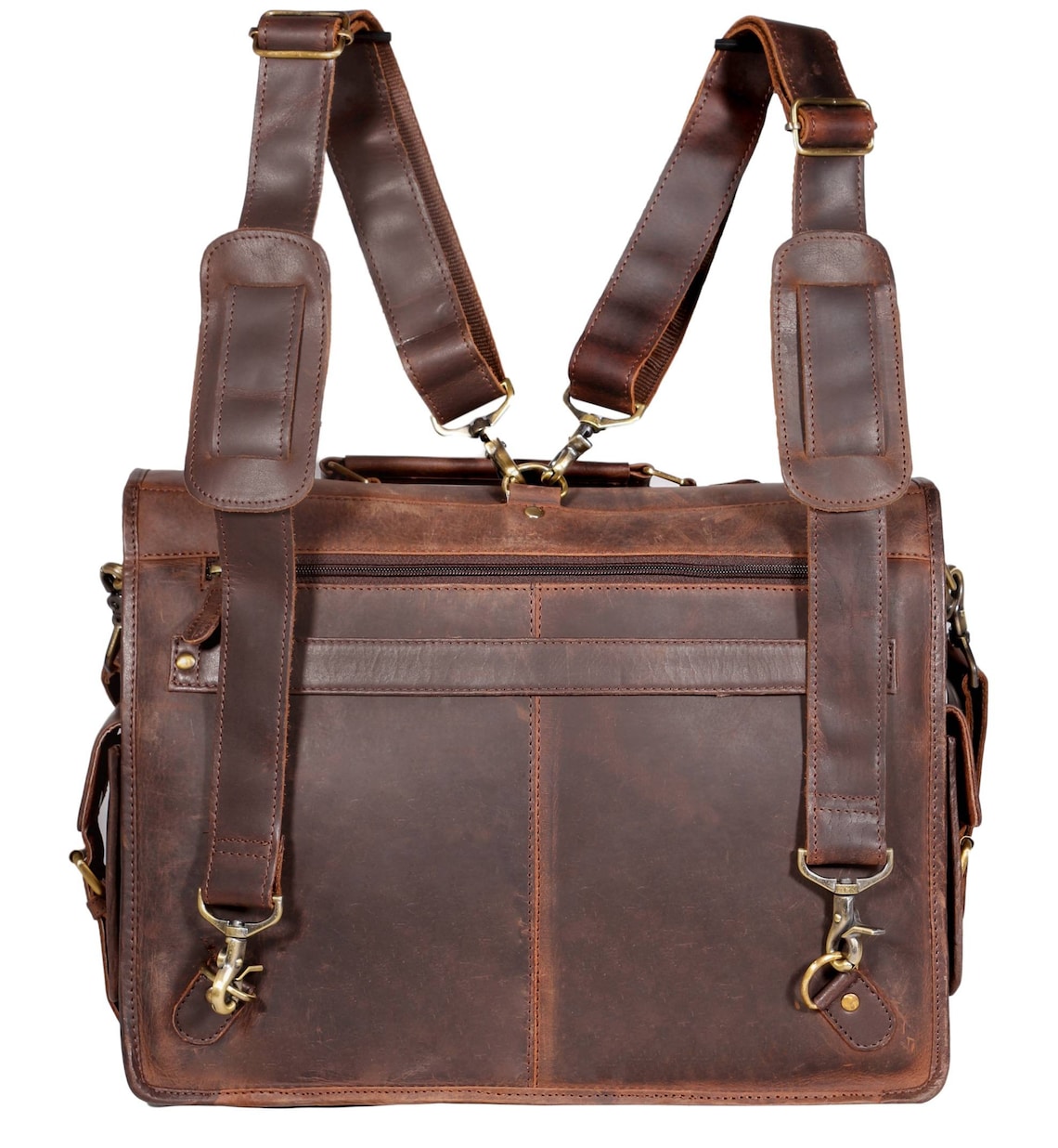 Leather Convertible Backpack Messenger Bag Leather Briefcase Etsy