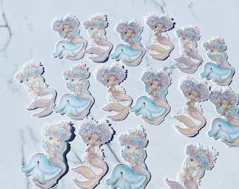 Pack of 16 die cut wafer Mermaids and Dolphins, Edible Mermaids, Mermaid cupcake toppers, Mermaid Toppers