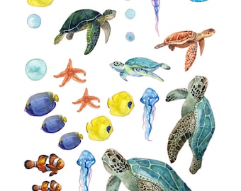 Cake Scene Pre-Cut Turtles in the Sea Edible Image Toppers