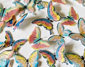 Pack of 28 bright multicolored wafer die cut Butterflies