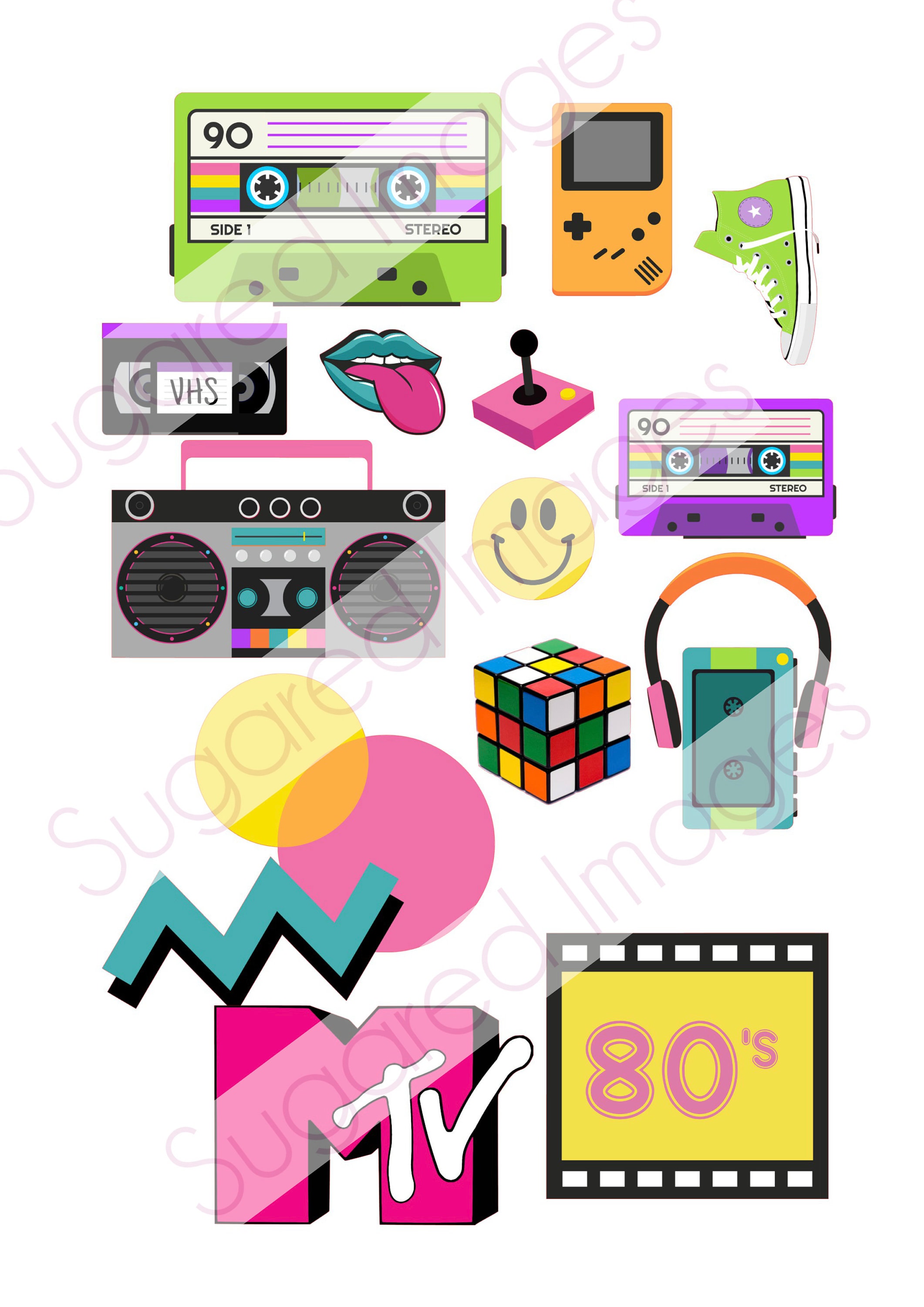 Back to the 90's retro stickers edible cake topper decoration