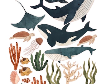 Whale Friends, Under The Sea, Ocean Animals Cake Scene Pre-Cut Edible Images for Cakes