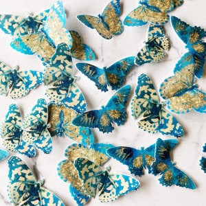 Pack of 28 Teal and Gold wafer die cut Butterflies