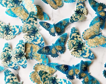 Pack of 28 Teal and Gold wafer die cut Butterflies