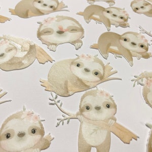 Pack of 15 die cut edible wafer Sloths, Cute Sloth Cupcake Toppers, Edible Sloths, Sloth Toppers