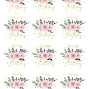 Floral Birthday Edible Image  Toppers